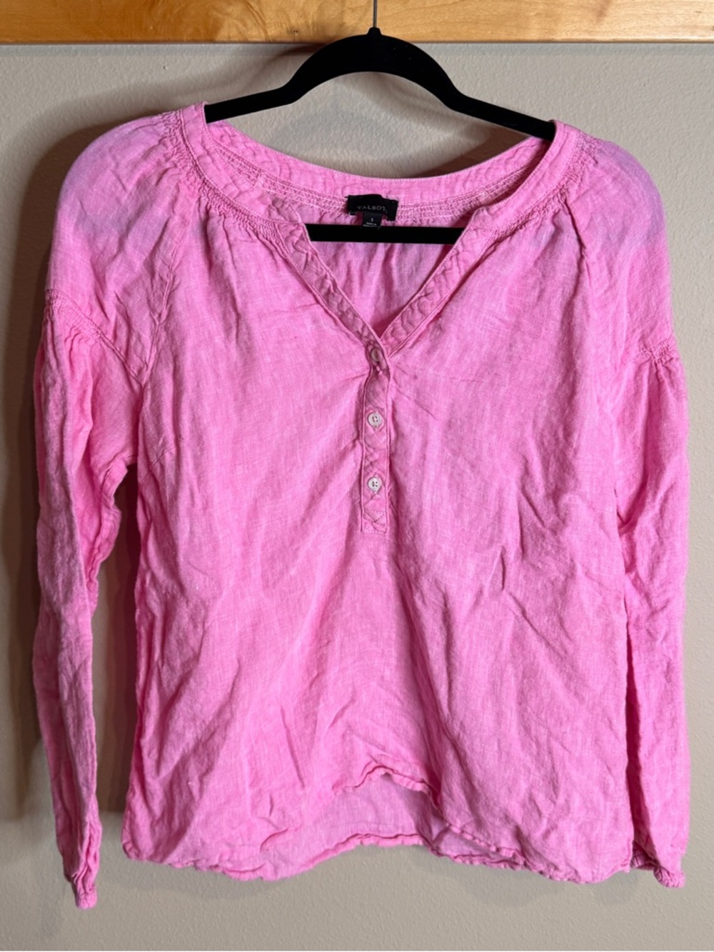 Talbots Linen Soft Pink Henley Long Sleeve Top - Light Pink